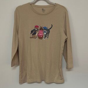Kim Rogers Perfectly Soft Cream Long Sleeve Cat Tee women’s medium